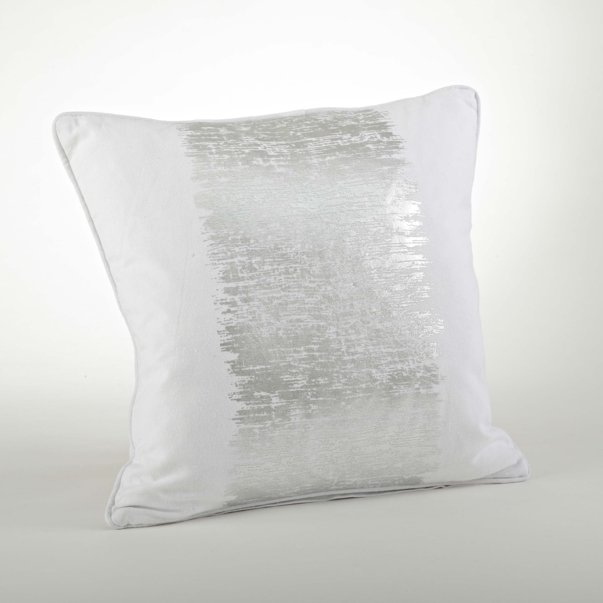 SARO  20 in. Square Metallic Banded Design Pillow - Silver