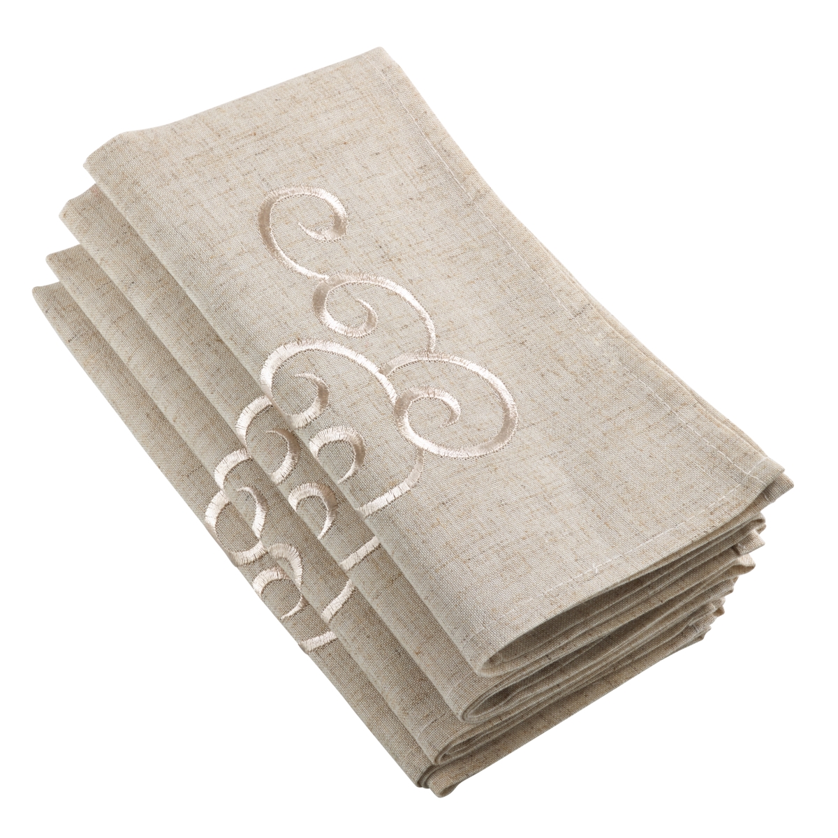 Picture of SARO 493.N20S 20 in. Square Embroidered Swirl Design Linen Blend Napkin - Natural  Set of 4
