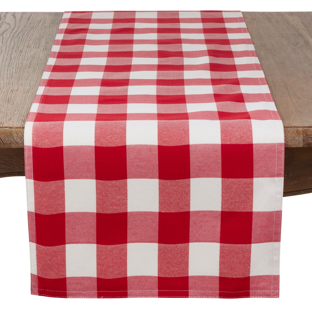 Picture of SARO 5026.RW1672B 16 x 72 in. Rectangular Buffalo Plaid Cotton Blend Table Runner - Red &amp; White