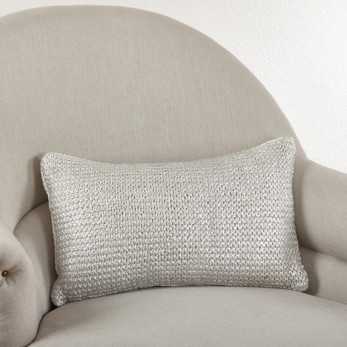 SARO  12 x 20 in. Cassandra Rectangle Knitted Design Pillow with Down Filled  Ivory