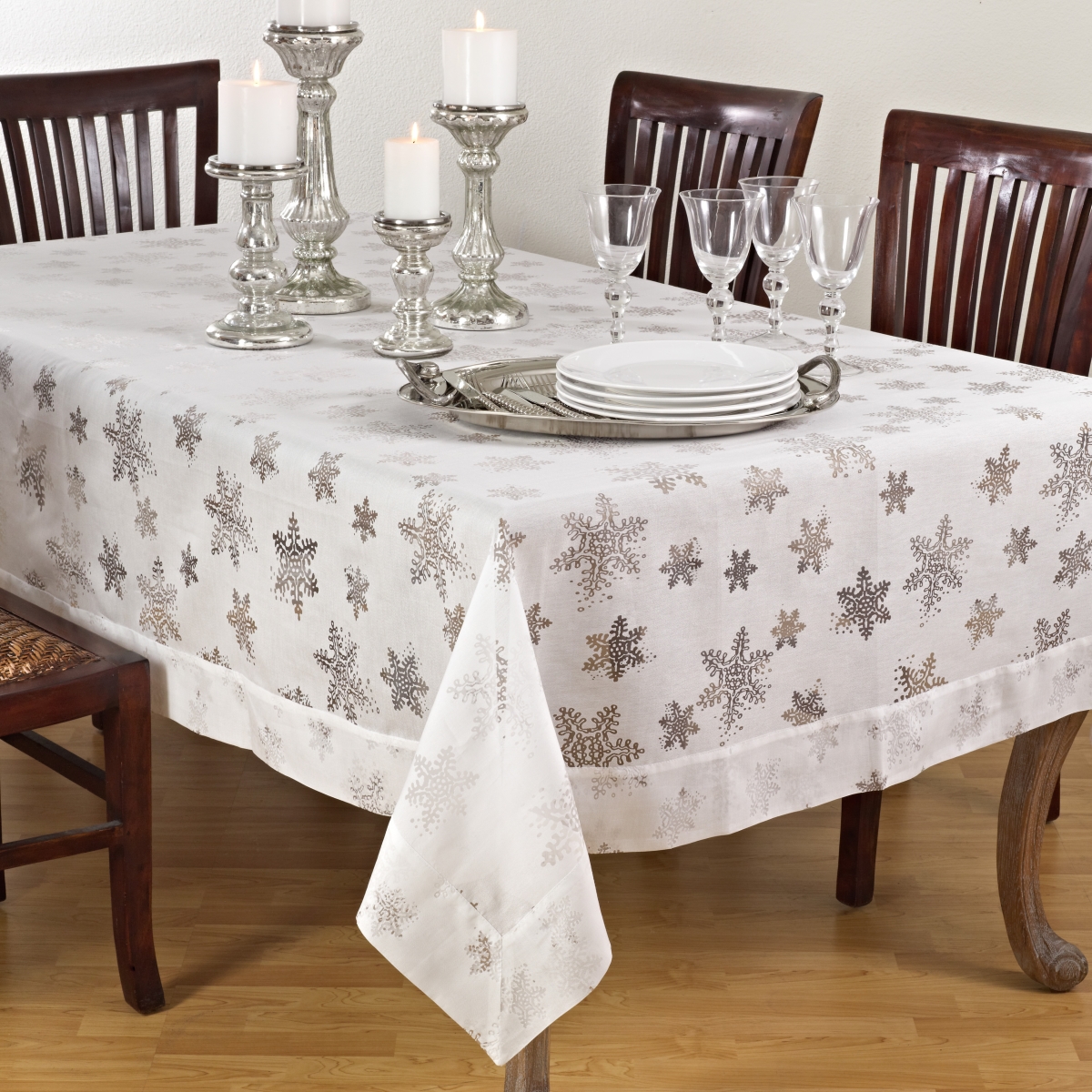 Picture of SARO 8000.W70104B 70 x 104 in. Rectangle Holiday Tablecloth with Burnout Snowflake Design  White