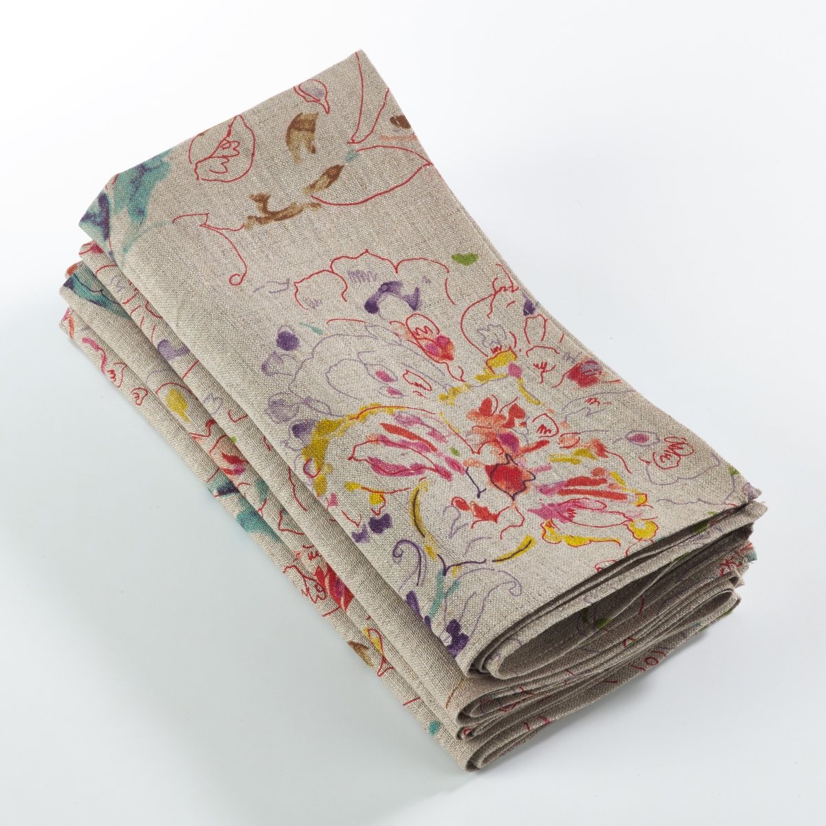 Picture of SARO 13010.N20S 20 in. Square Primavera Swirled Spectrum Linen Napkin  Natural - Set of 4