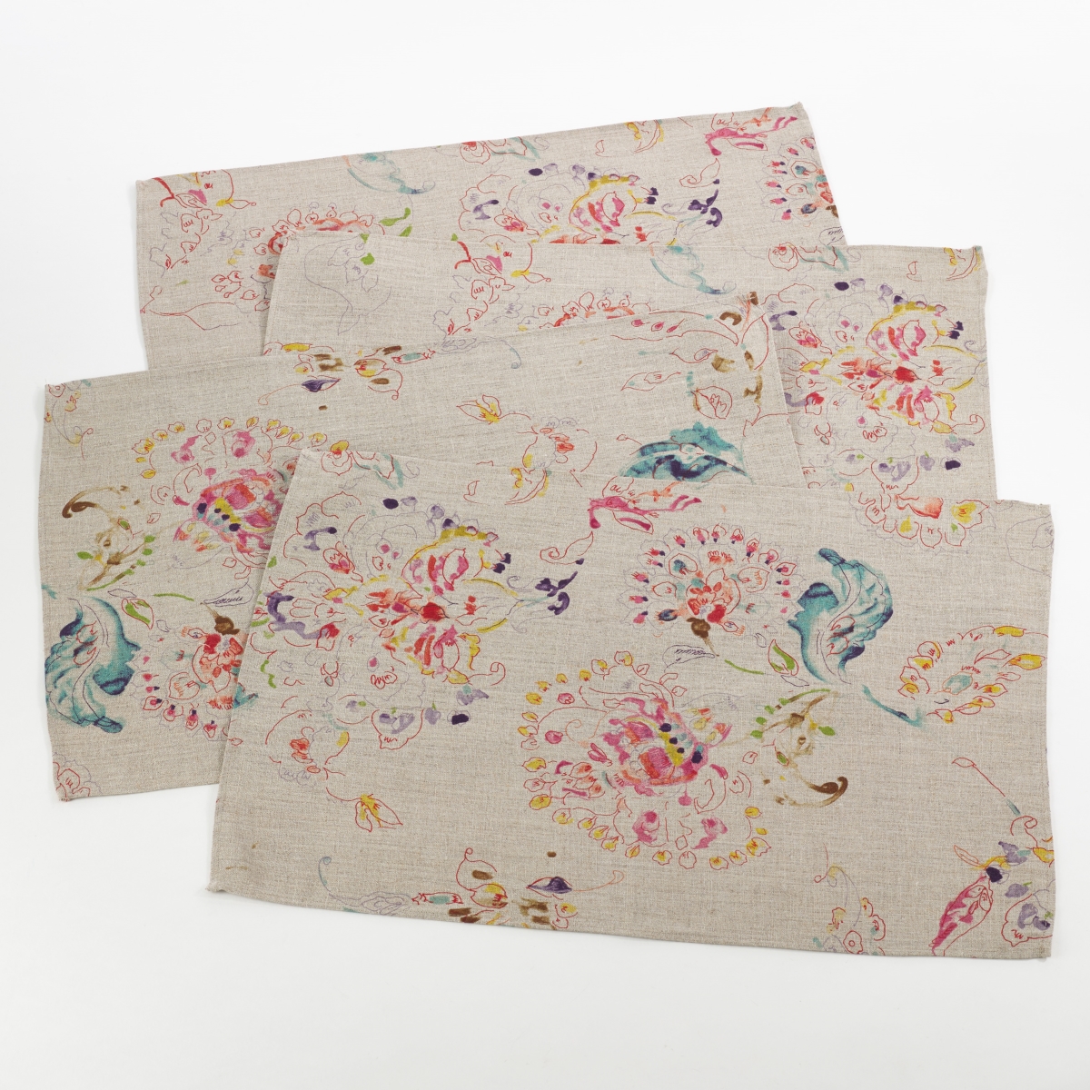 Picture of SARO 13010.N1420B 14 x 20 in. Rectangle Primavera Swirled Spectrum Floral Placemat  Natural - Set of 4