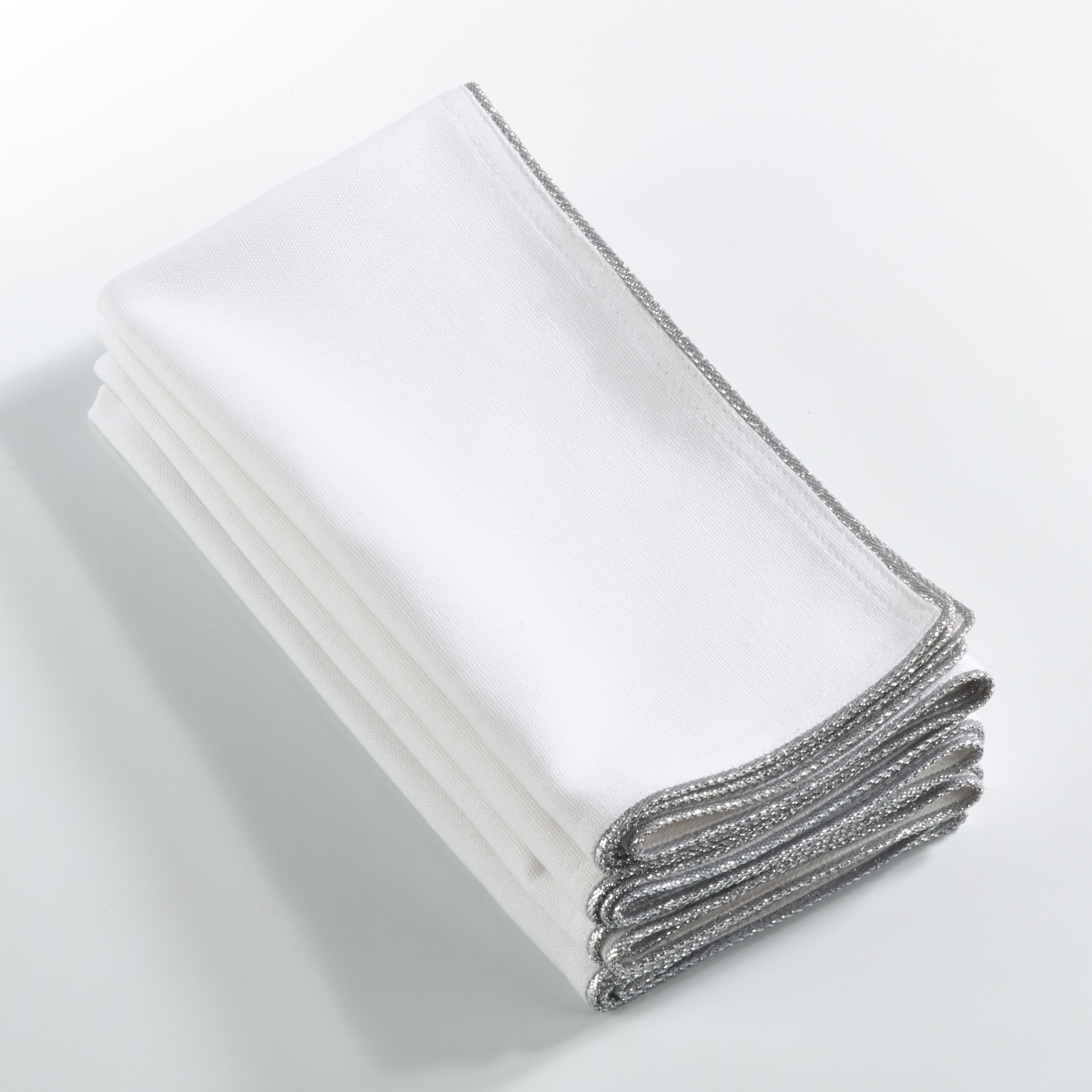 Picture of SARO 5084.S20S 20 in. Square Luana Metallic Trimmed Dinner Napkins  Silver - Set of 4