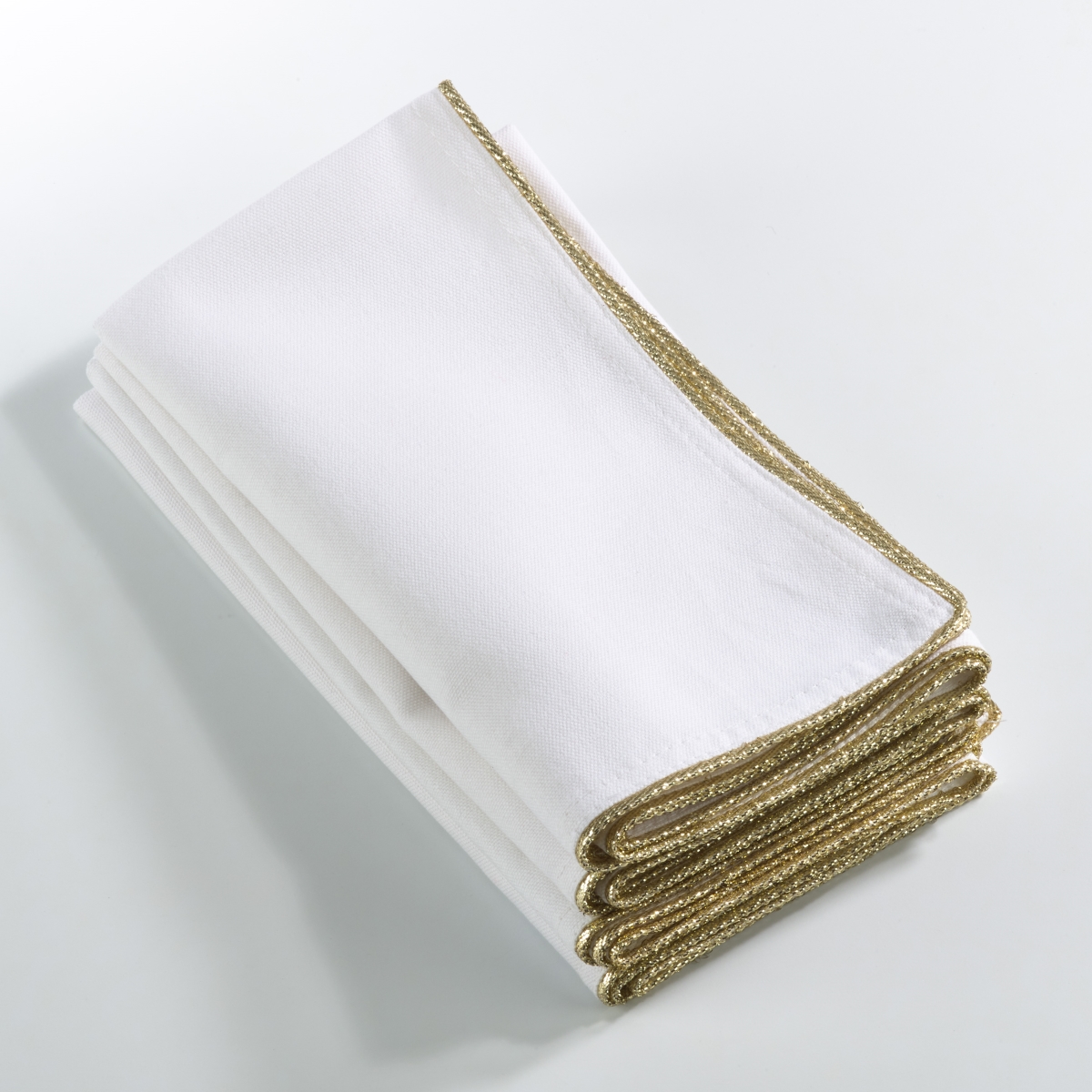 SARO 5084.GL20S 20 in. Square Luana Metallic Trimmed Dinner Napkins  Gold - Set of 4
