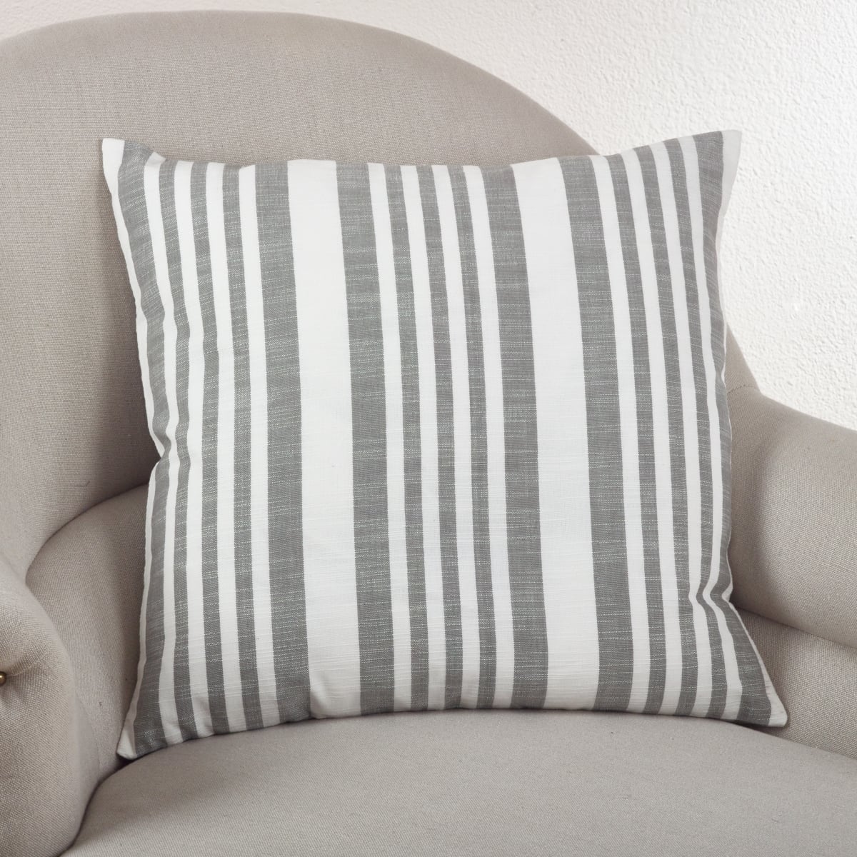 SARO  20 in. Square Coastal Stripe Down Filled Throw Pillow  Grey
