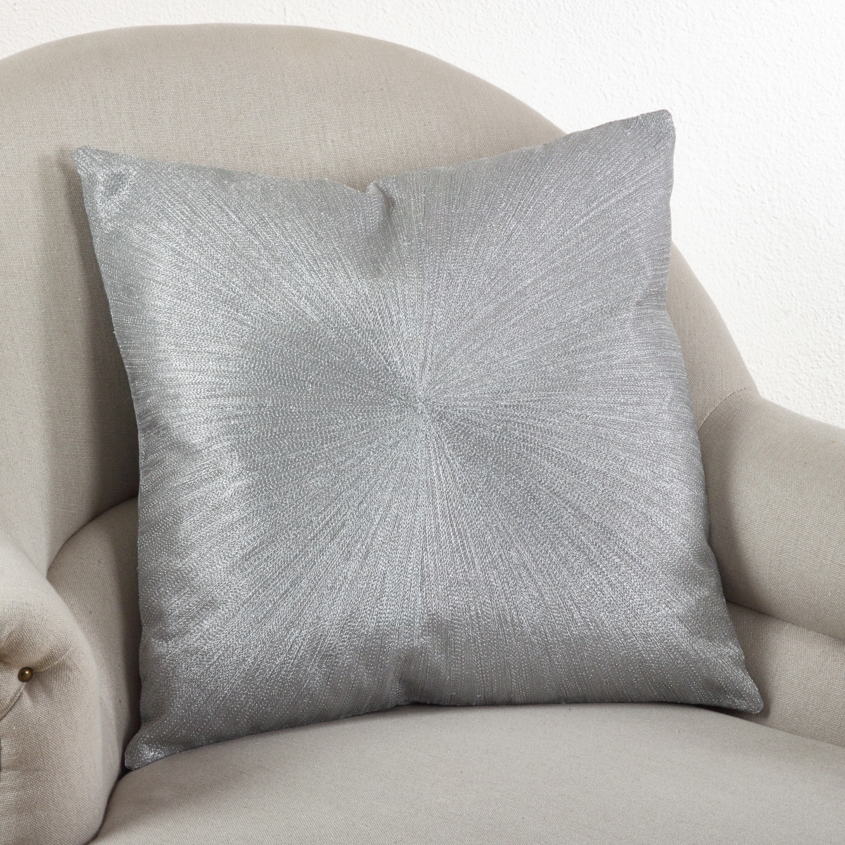 SARO  20 in. Square Starburst Down Filled Throw Pillow  Silver