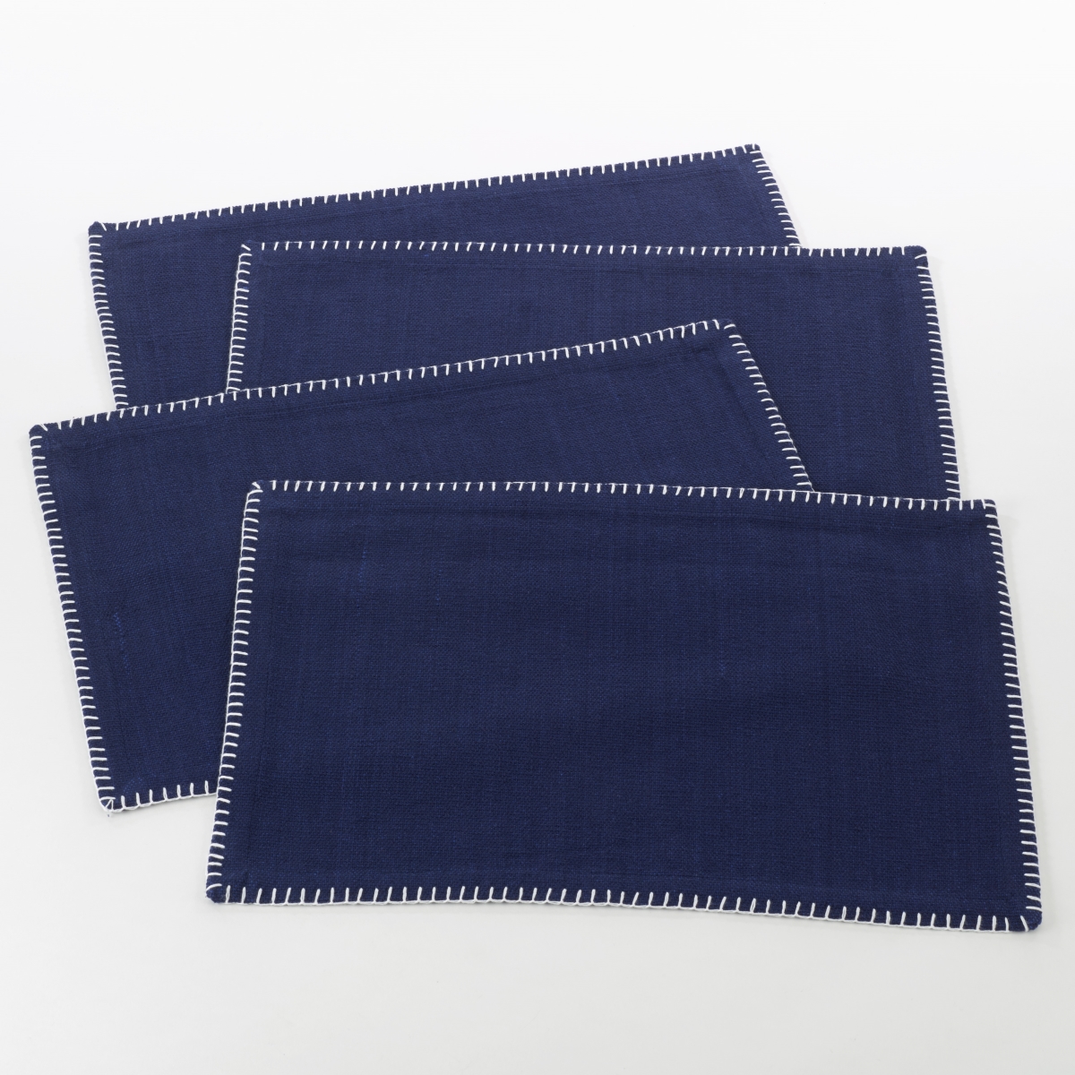Picture of SARO 793.NB1319B 13 x 19 in. Rectangle Whip Stitched Design Placemat  Navy Blue - Set of 4