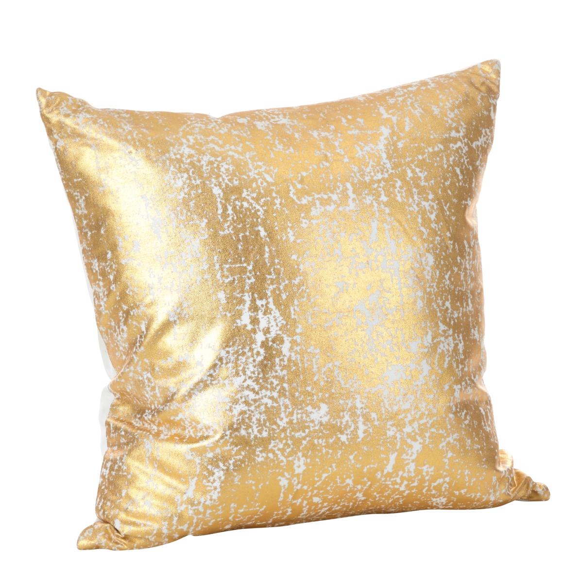 SARO  18 in. Square Donnelou Metallic Foil Print Down Filled Cotton Throw Pillow  Gold