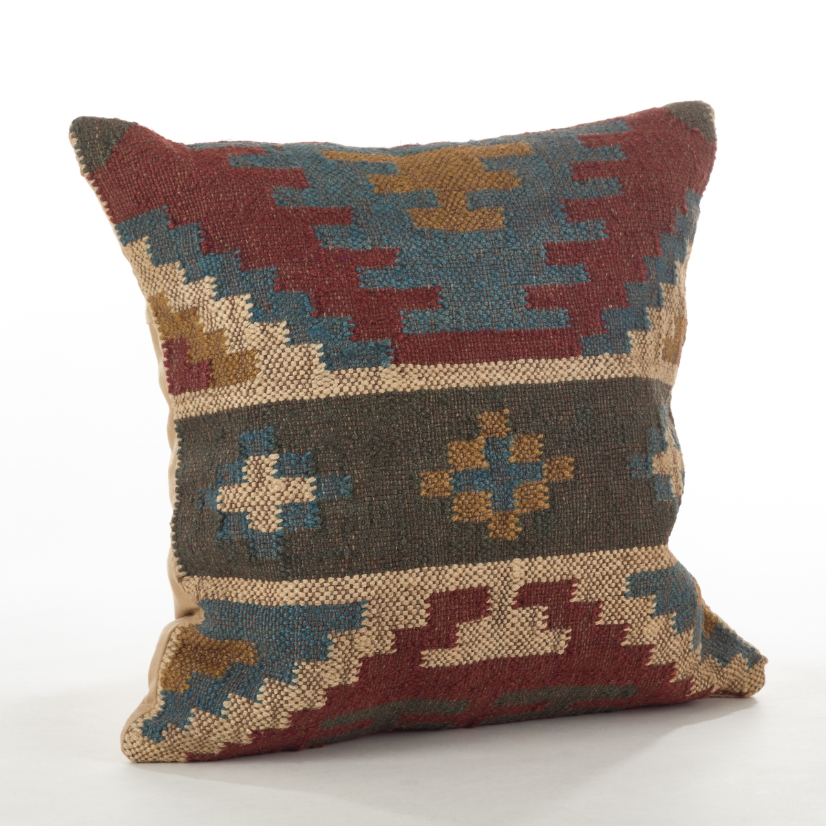 SARO  20 in. Square Kilim Design Down Filled Throw Pillow  Multi Color