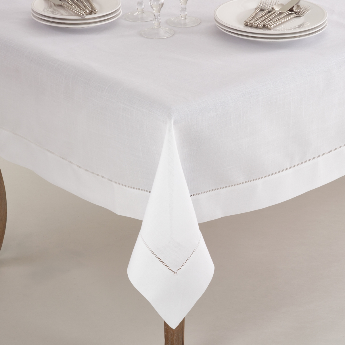 Picture of SARO 6300.W90S 90 in. Square Classic Hemstitch Border Tablecloth  White