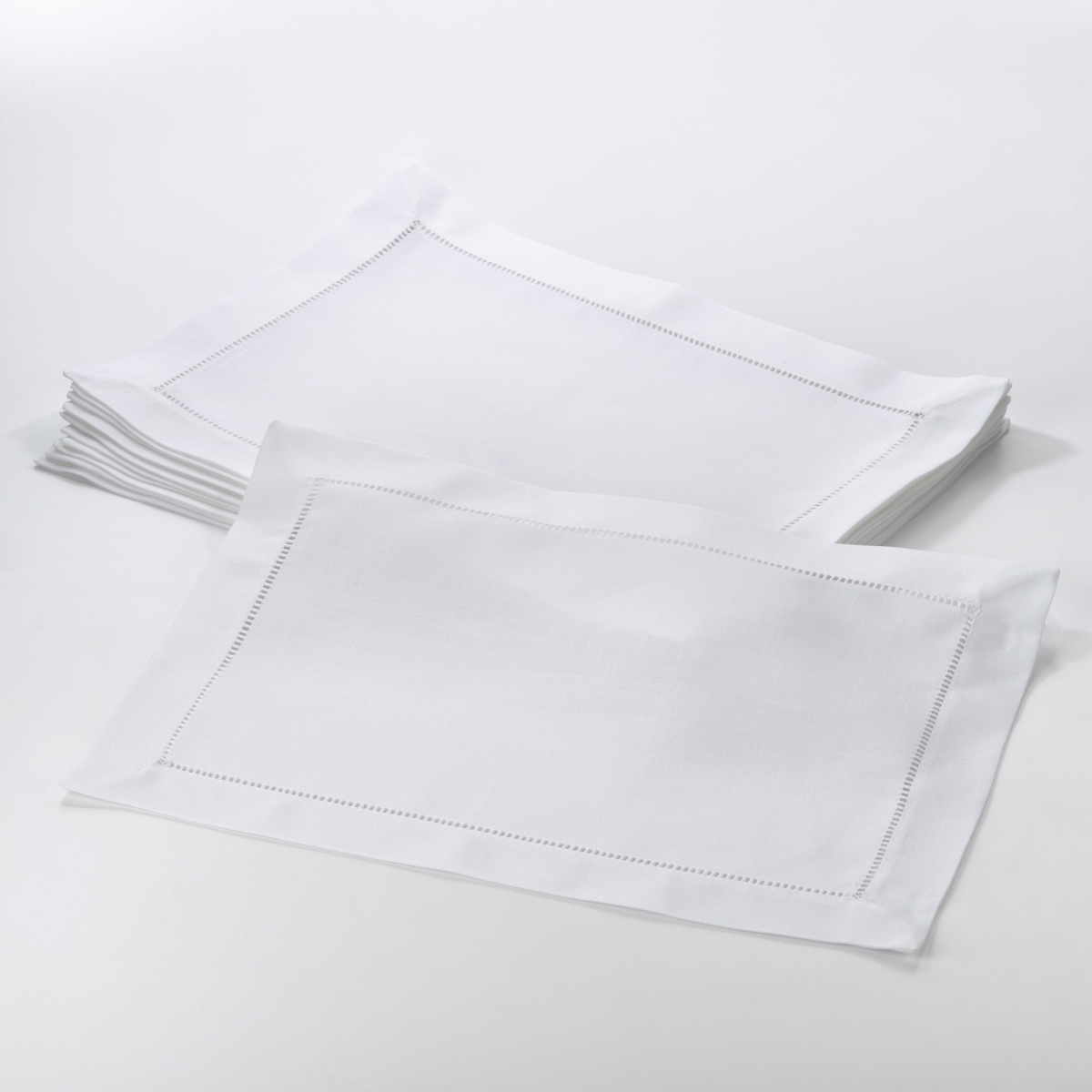Picture of SARO 6300.W1420B 14 x 20 in. Rectangle Classic Hemstitch Border Placemat  White - Set of 12