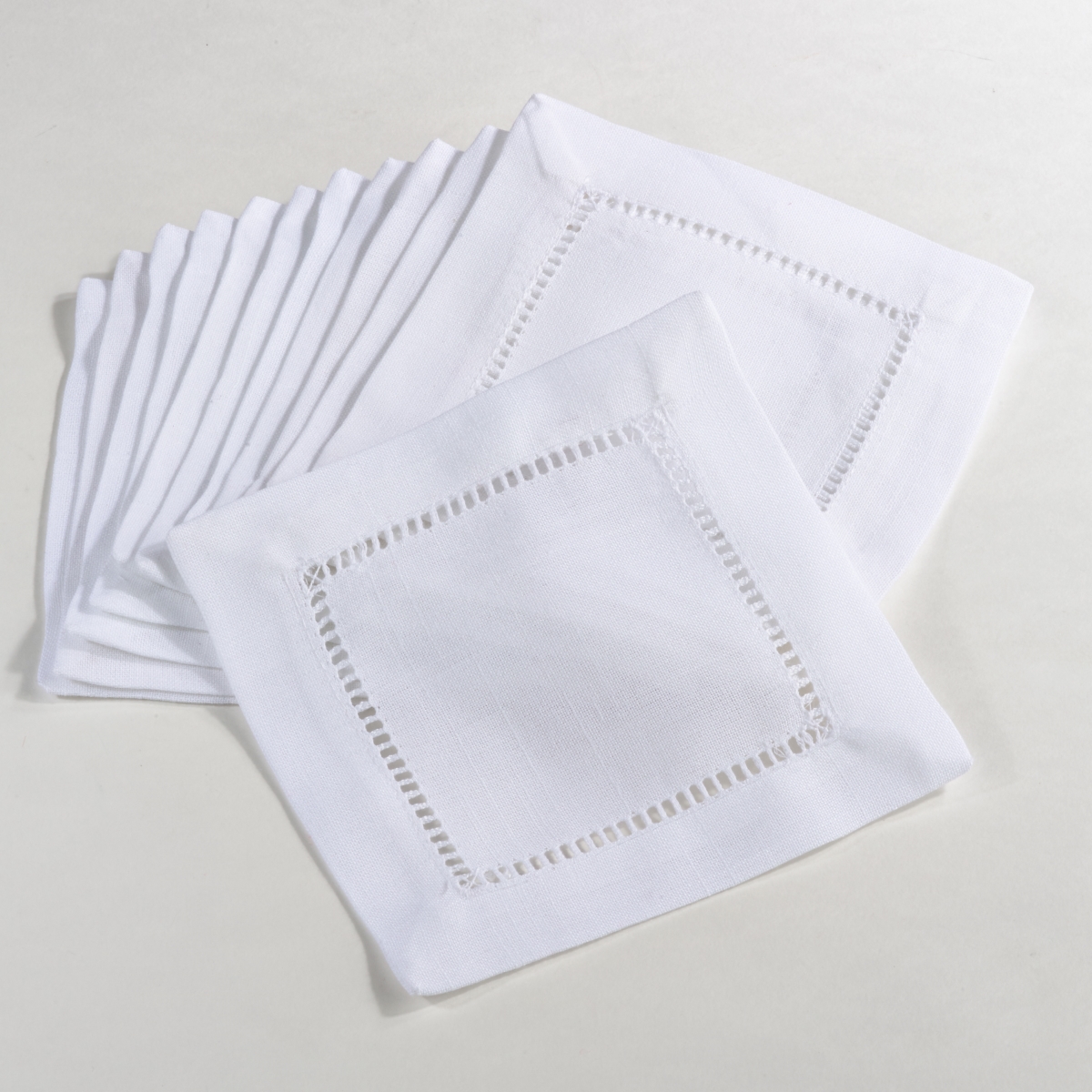 Picture of SARO 6300.W6S 6 in. Square Classic Hemstitch Border Cocktail Napkin  White - Set of 12