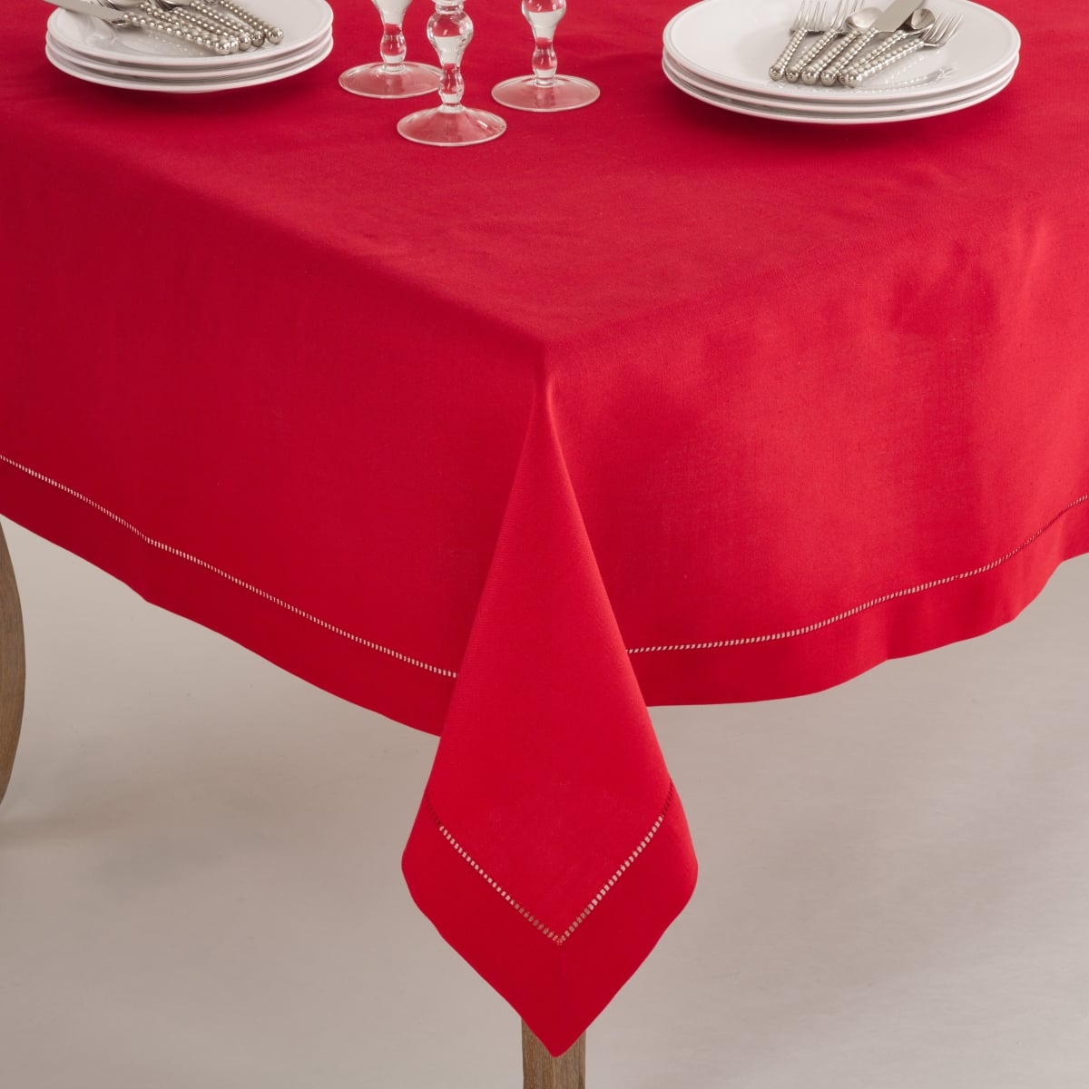 Picture of SARO 6301.R90S 90 in. Square Classic Hemstitch Border Tablecloth  Red