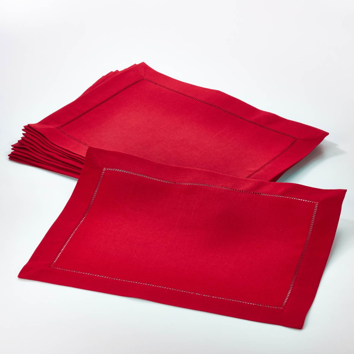Picture of SARO 6301.R1420B 14 x 20 in. Rectangle Classic Hemstitch Border Placemat  Red - Set of 12