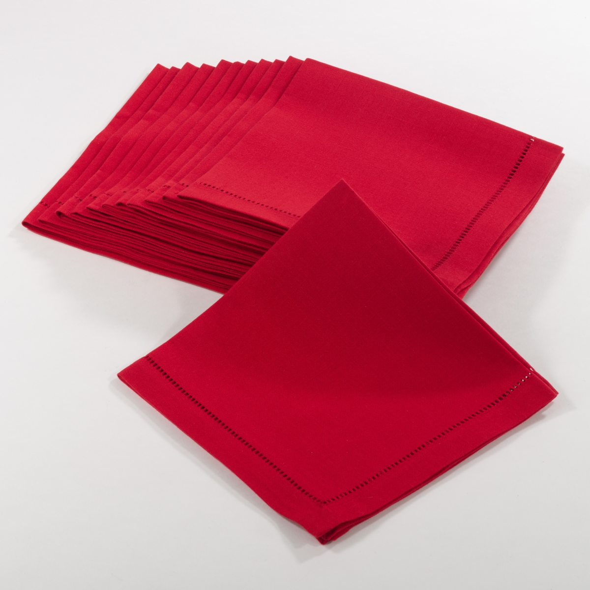 Picture of SARO 6301.R20S 20 in. Square Classic Hemstitch Border Dinner Napkin  Red - Set of 12