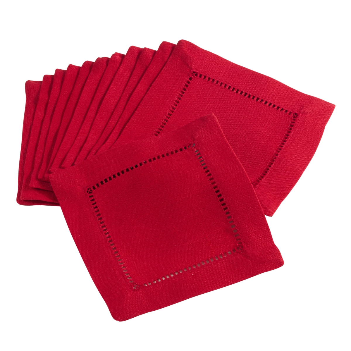 Picture of SARO 6301.R6S 6 in. Square Classic Hemstitch Border Cocktail Napkin  Red - Set of 12