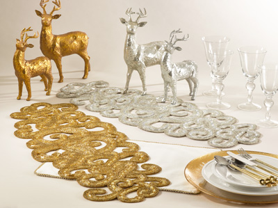 Picture of SARO 906.GL1335B 13 x 35 in. Rectangle Rosalind Beaded Design Table Runner  Gold