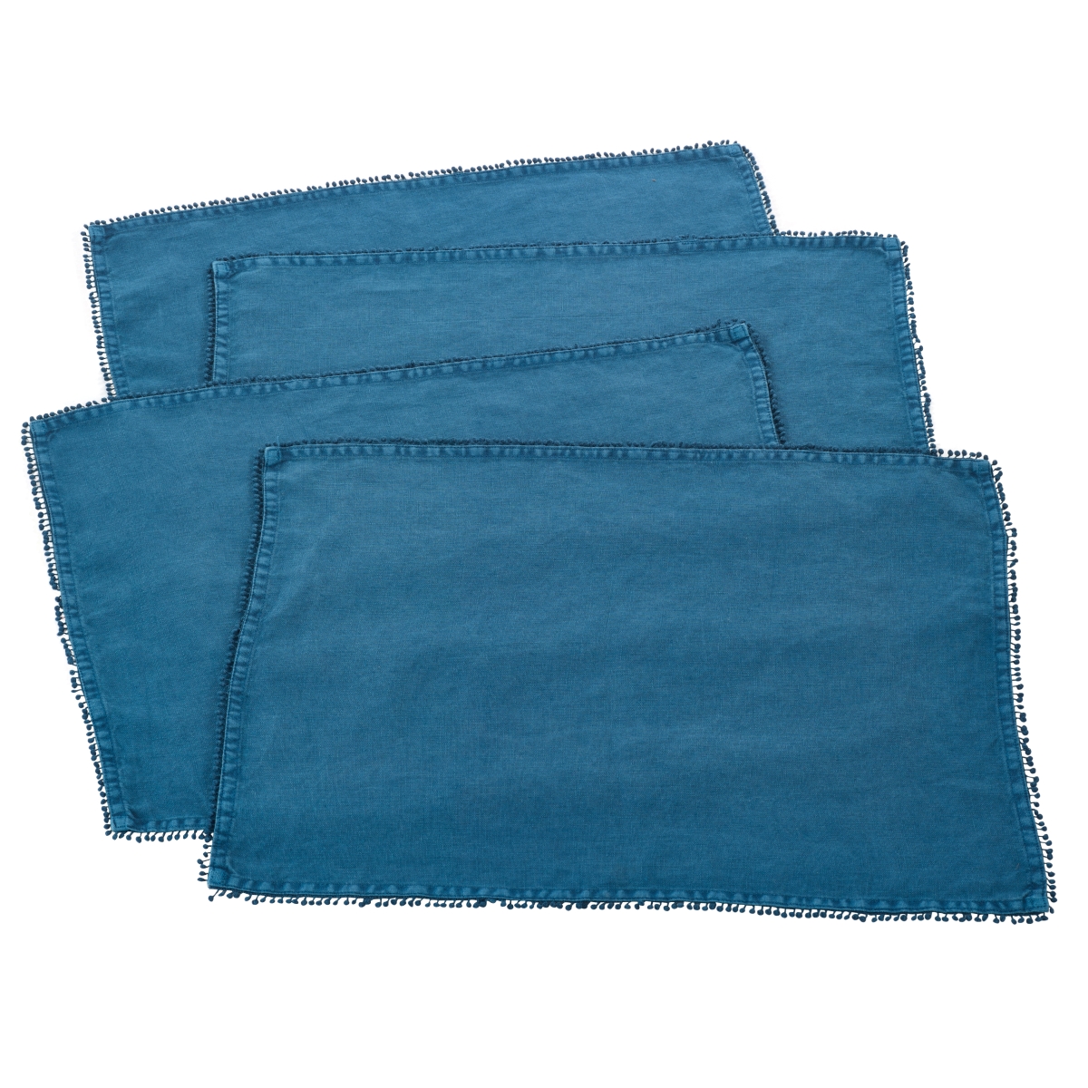 Picture of SARO 15062.N20S 20 in. Square Pompom Design Napkin  Natural - Set of 4