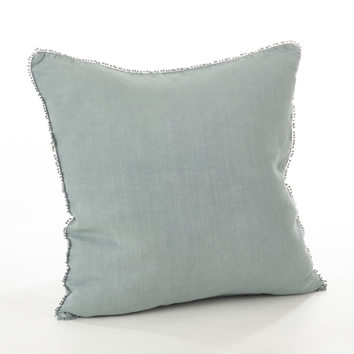SARO  20 in. Square Pompom Design Pillow with Down Filled  Blue Grey
