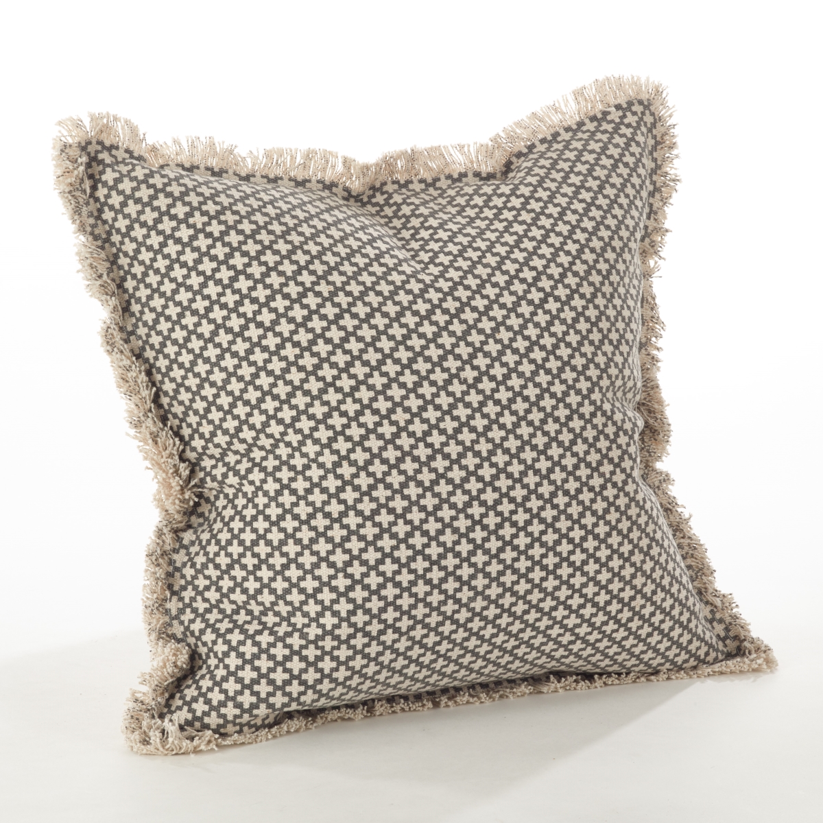 SARO  20 in. Square Corinth Moroccan Tile Design Down Filled Cotton Throw Pillow  Slate