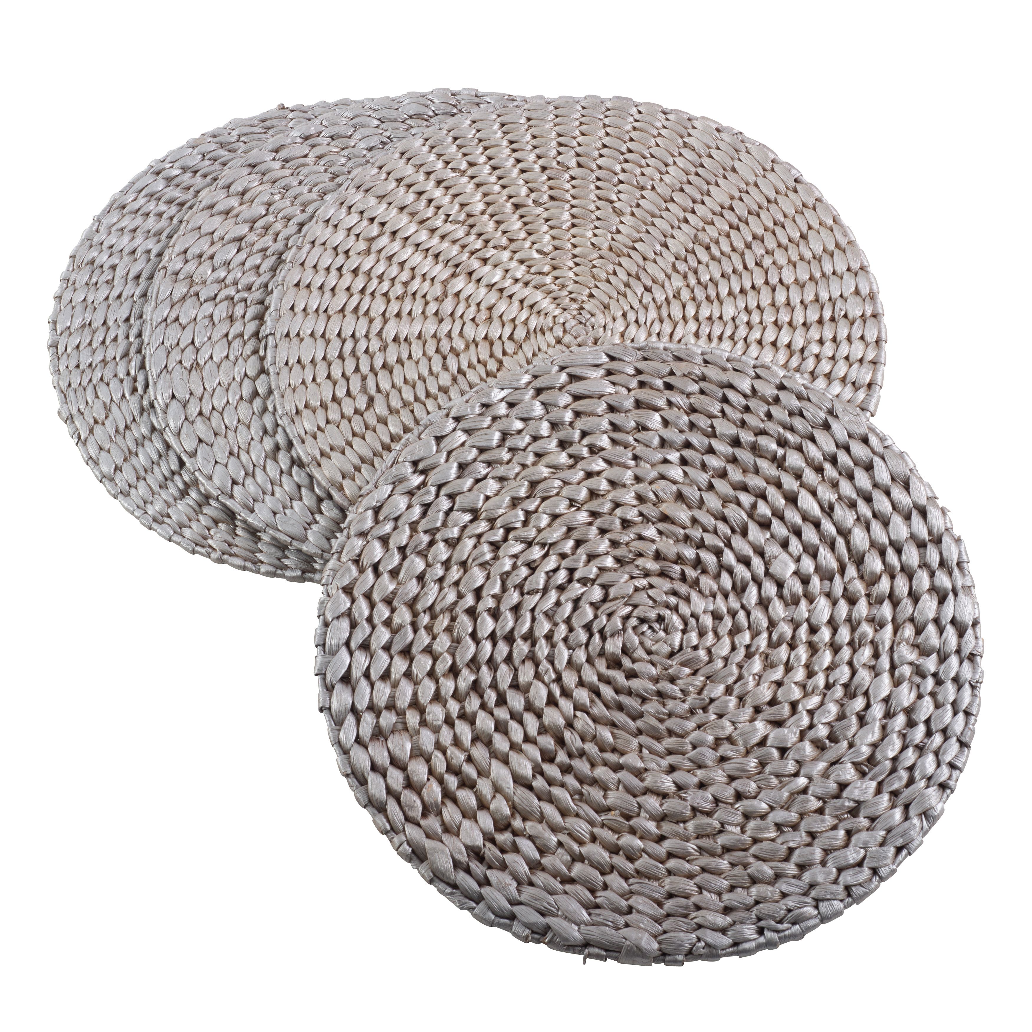 Picture of SARO 1404.S15R 15 in. Round Woven Water Hyacinth Placemat  Silver - Set of 4