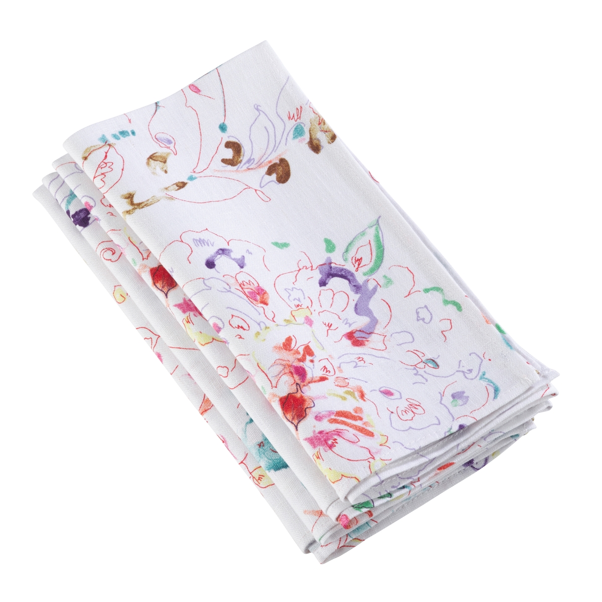 Picture of SARO 13010.W20S 20 in. Square Primavera Swirled Spectrum Linen Napkin  White - Set of 4