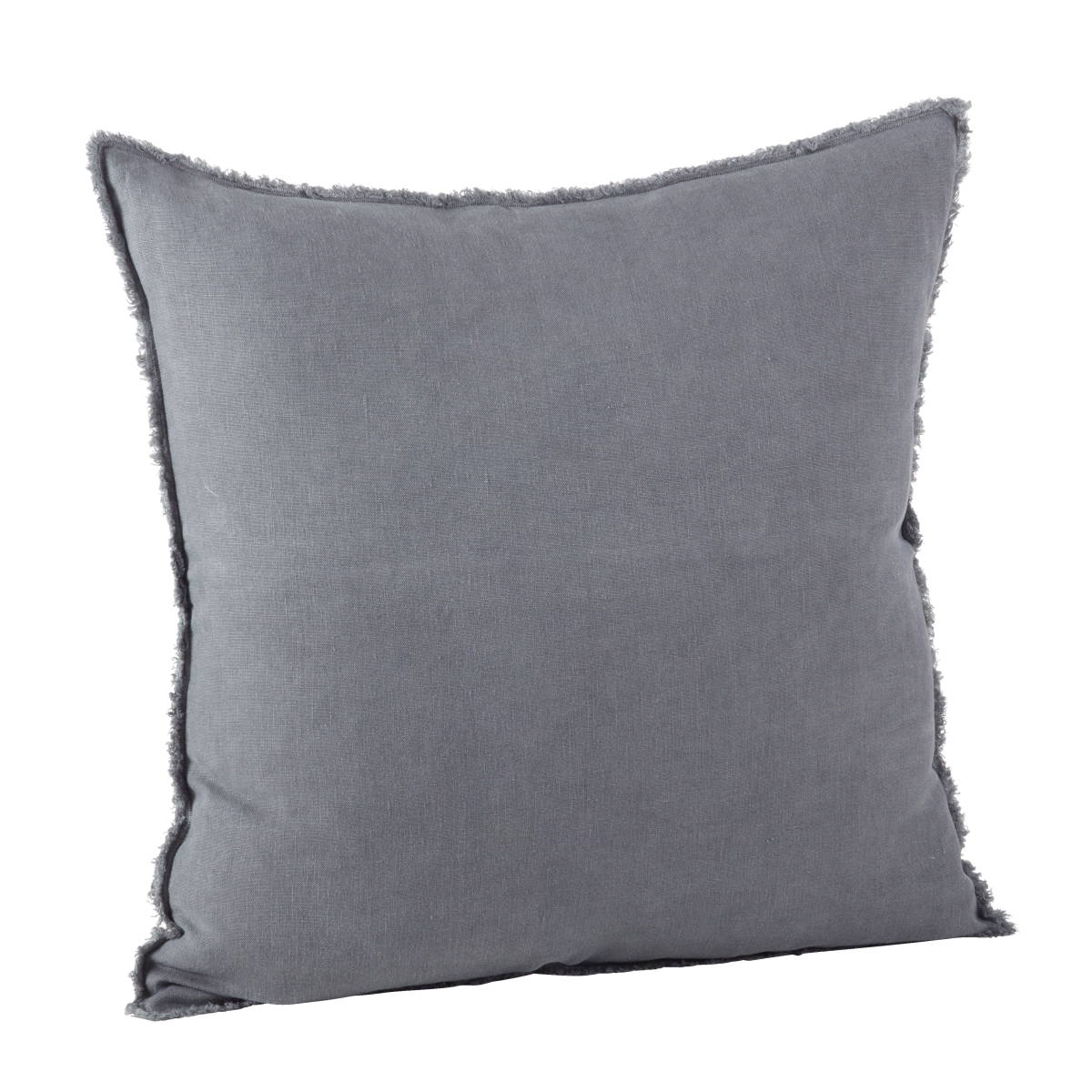 SARO  20 in. Square Fringed Design Linen Pillow with Down Filled  Slate