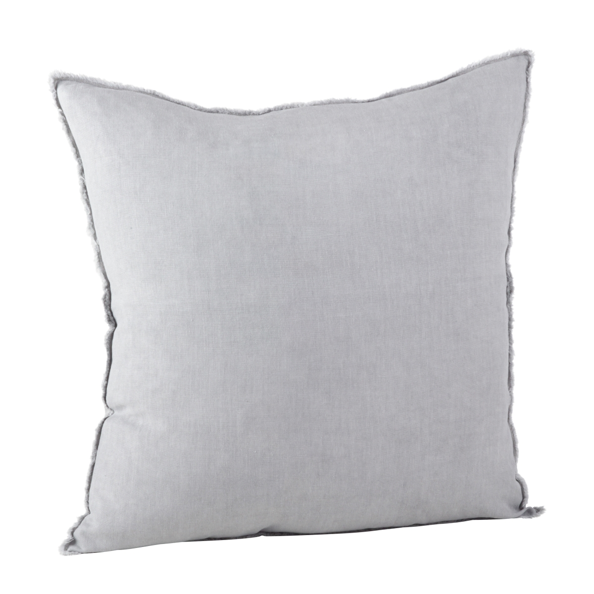SARO  20 in. Square Fringed Design Linen Pillow with Down Filled  Grey