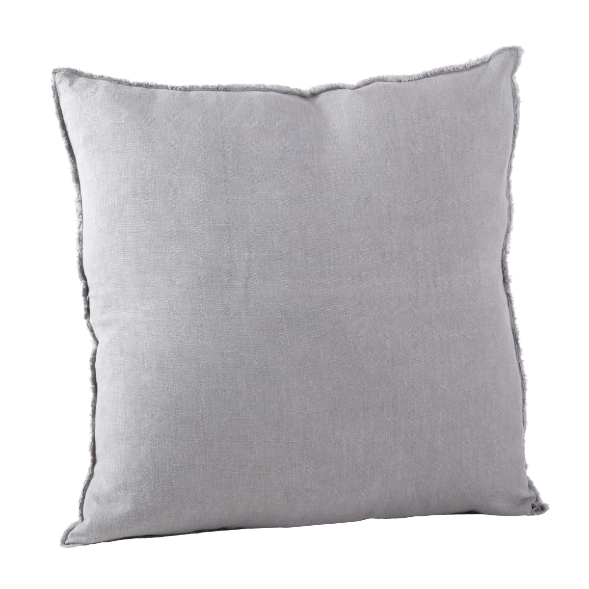 SARO  20 in. Square Fringed Design Linen Pillow with Down Filled  Pewter