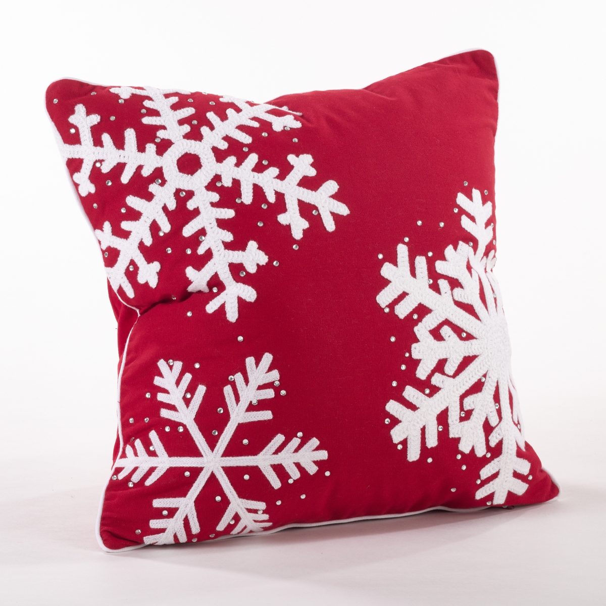 SARO 6401.R18S 18 in. Square Studded Snowflake Throw Pillow  Red