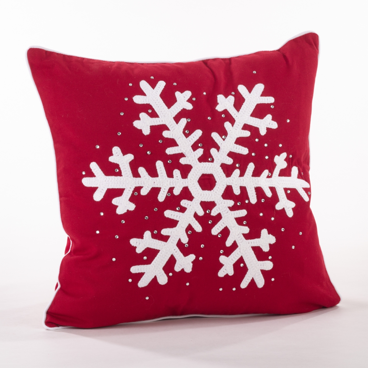 SARO 6402.R18S 18 in. Square Studded Snowflake Throw Pillow  Red