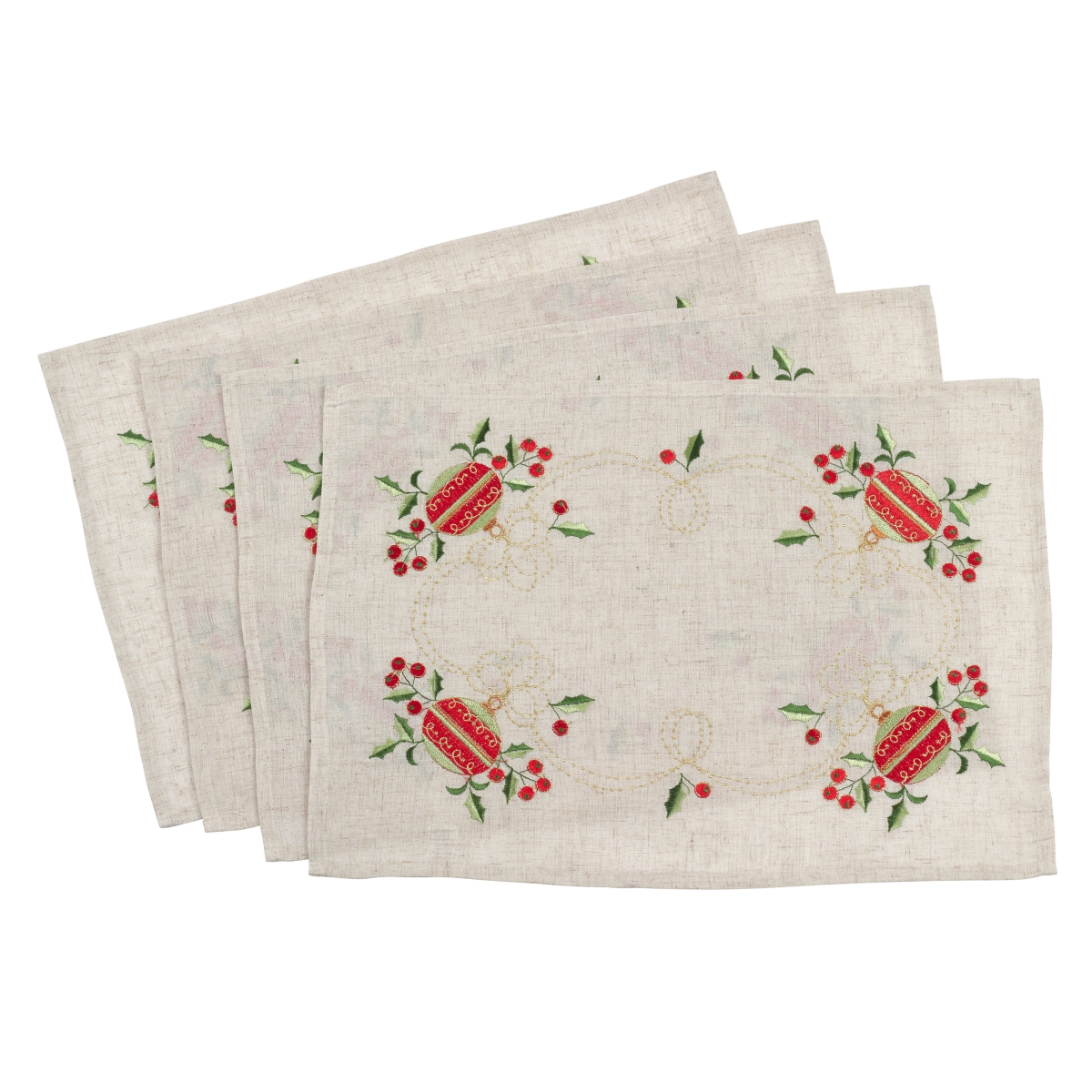 Picture of SARO 007.N1420B Embroidered Ornament Design Holiday Linen Blend Placemat  Natural - Set of 4