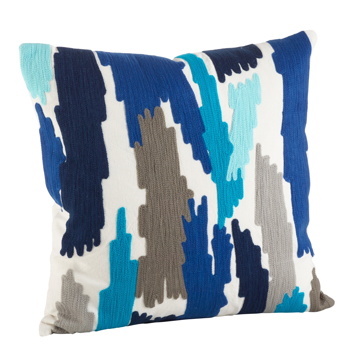 20 in. Square Bright Brushstroke Down Filled Throw Pillow, Ocean Blue
