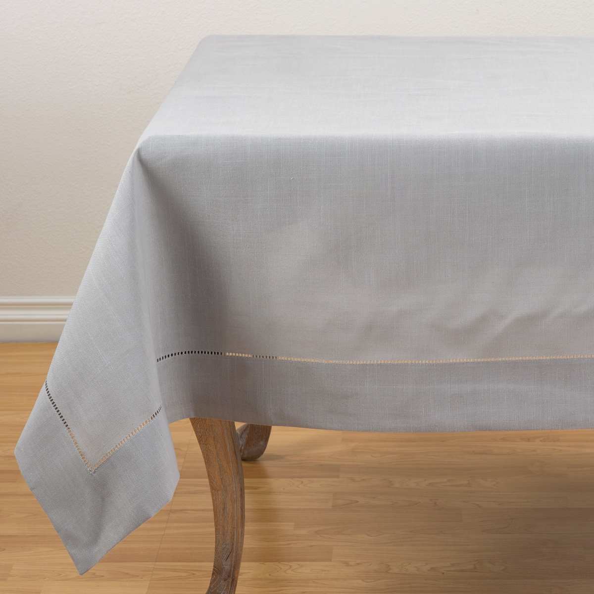 Picture of SARO 6302.GY60S 60 in. Square Classic Hemstitch Border Tablecloth  Grey
