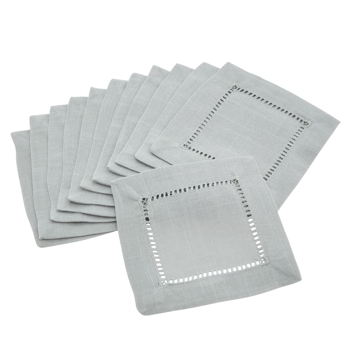 Picture of SARO 6302.GY6S 6 in. Square Classic Hemstitch Border Cocktail Napkin  Grey - Set of 12