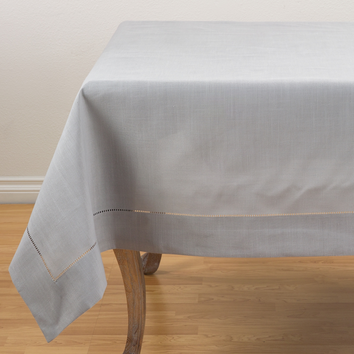 Picture of SARO 6302.GY72S 72 in. Square Classic Hemstitch Border Tablecloth  Grey