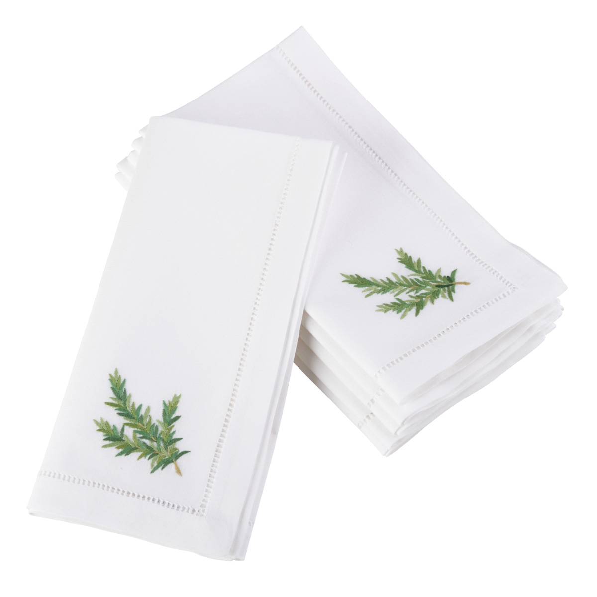 Picture of SARO NM101.W20S 20 in. Square Embroidered Rosemary Design Hemstitched Border Cotton Napkin  White - Set of 6