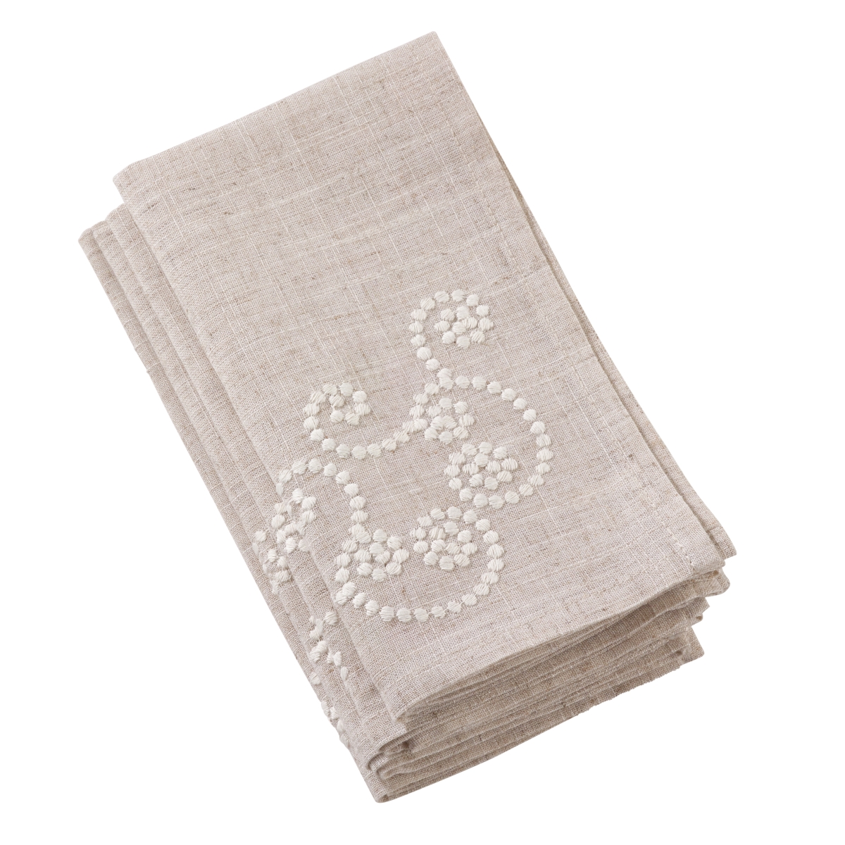 Picture of SARO 001.N20S Embroidered Swirl Design Simple Natural Linen Blend Napkin  Natural -Set of 4