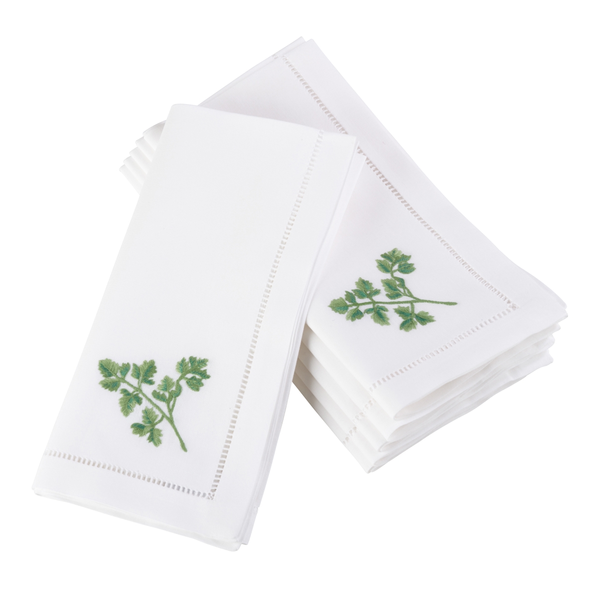 Picture of SARO NM103.W20S 20 in. Square Embroidered Parsley Design Hemstitched Border Cotton Napkin  White - Set of 6