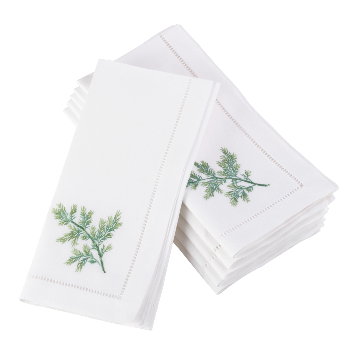Picture of SARO NM104.W20S 20 in. Square Embroidered Dill Design Hemstitched Border Cotton Napkin  White - Set of 6