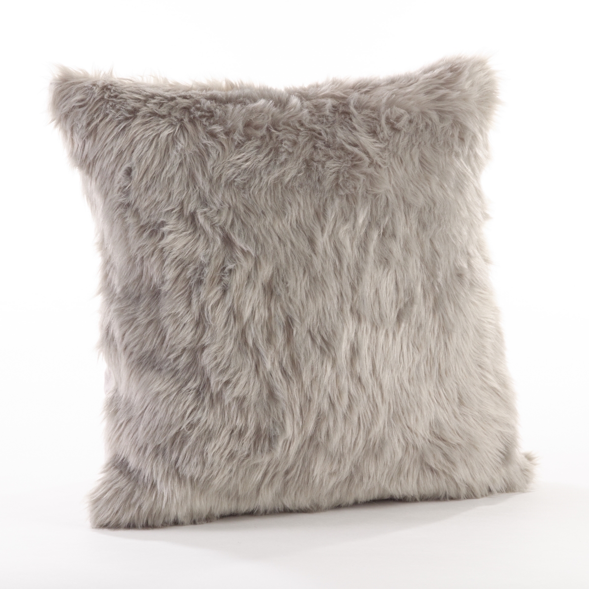 20 in. Square Faux Fur Throw Down Filled Pillow, Grey