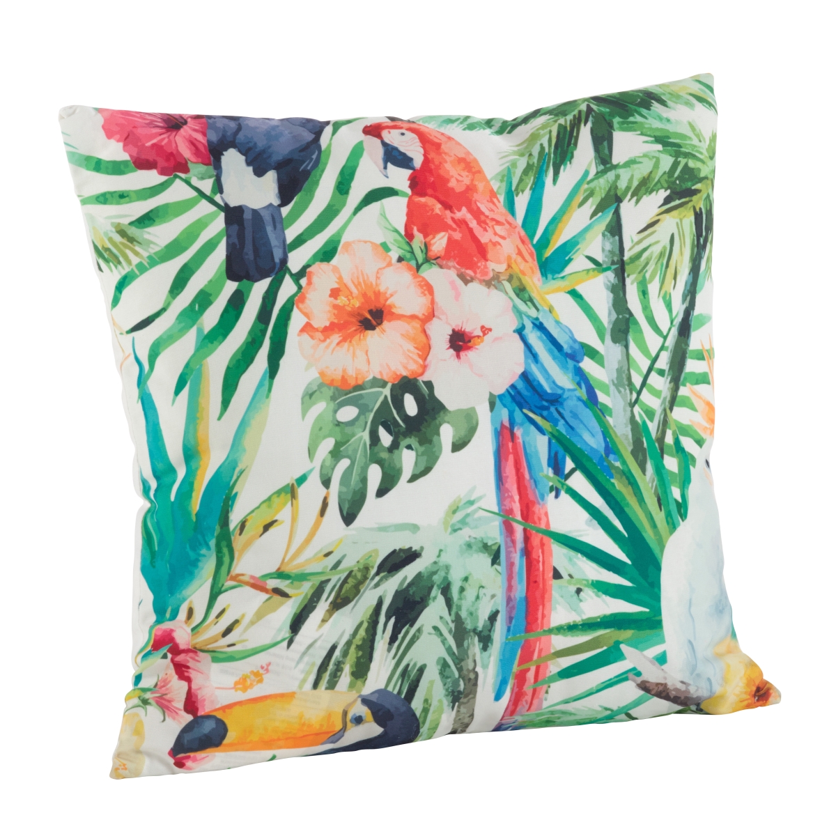 SARO  18 in. Square Printed Flower Pillow with Poly Filled  Multi Color