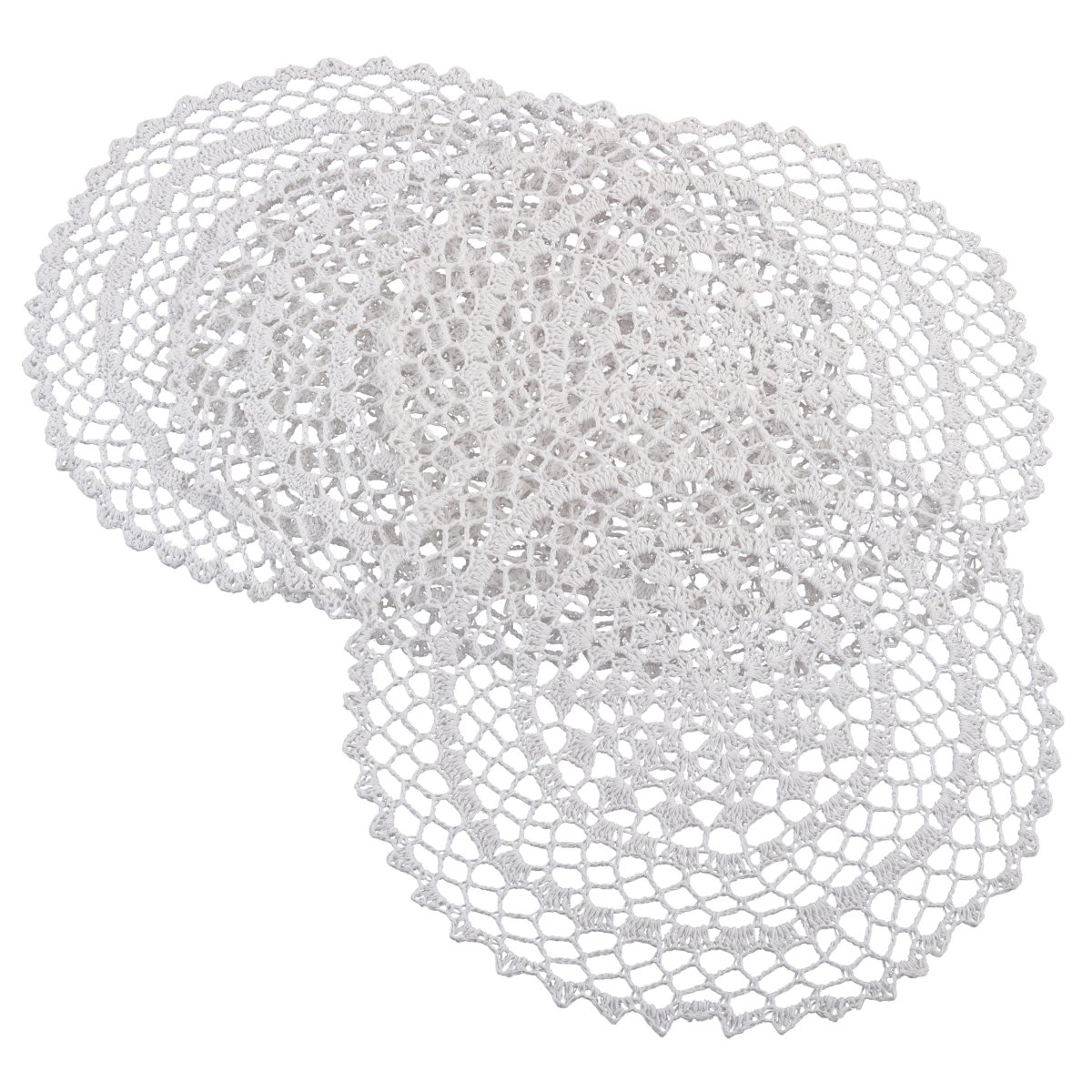 Picture of SARO 8005.W15R 15 in. Round Crochet Design Placemat  White - Set of 4