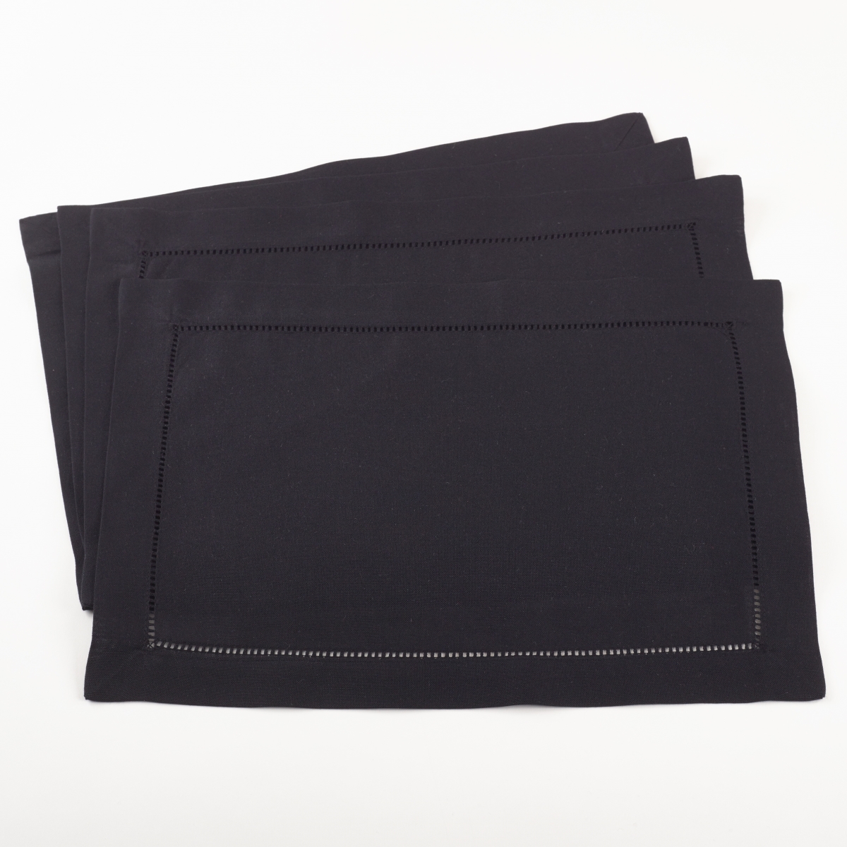 Picture of SARO 6304.BK1420B 14 x 20 in. Rectangle Classic Hemstitch Border Placemat  Black - Set of 4