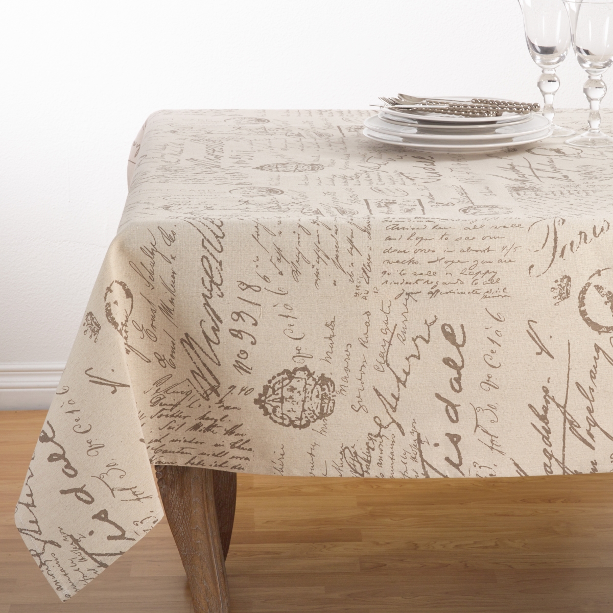 Picture of SARO 0044.N55S Old Fashioned Vintage Script Print Design Everyday Tablecloth - Natural
