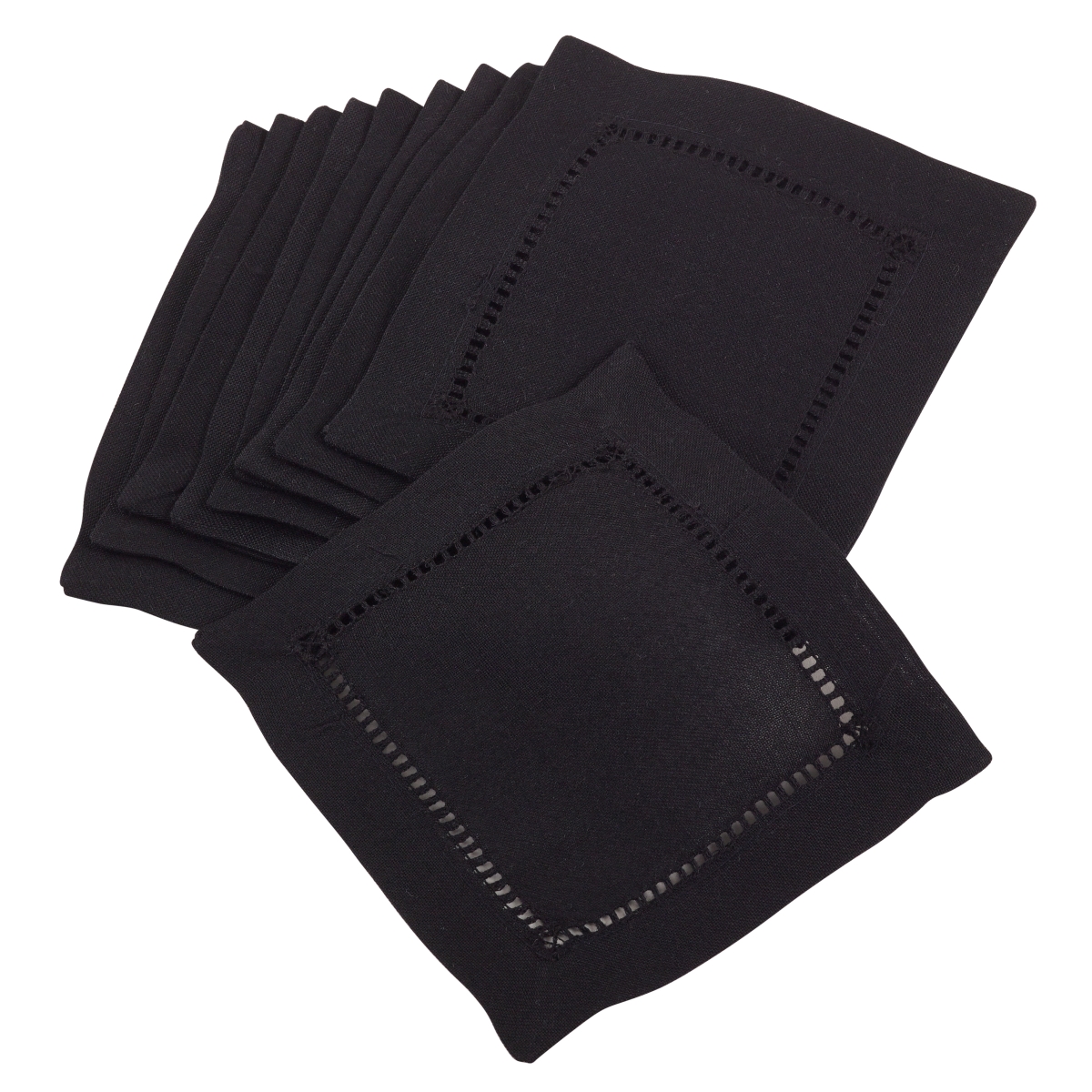 Picture of SARO 6304.BK6S 6 in. Square Classic Hemstitch Border Cocktail Napkin  Black - Set of 12