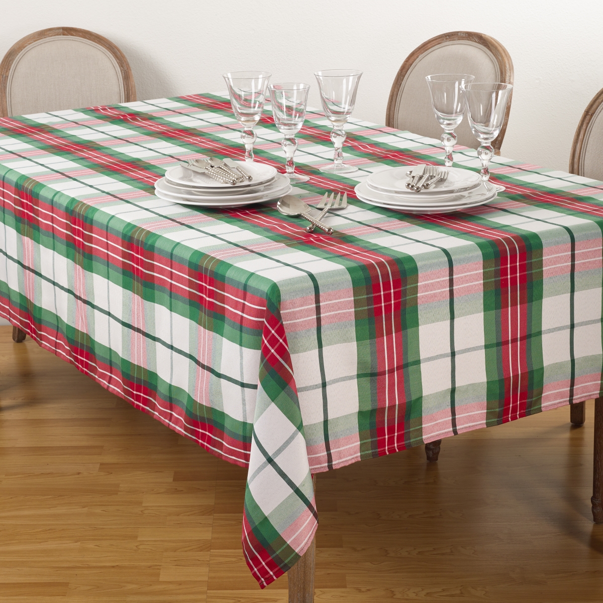 SARO 5002.M70160B 70 x 160 in. Rectangle Vernor Plaid Design Holiday Tablecloth  Multi Color