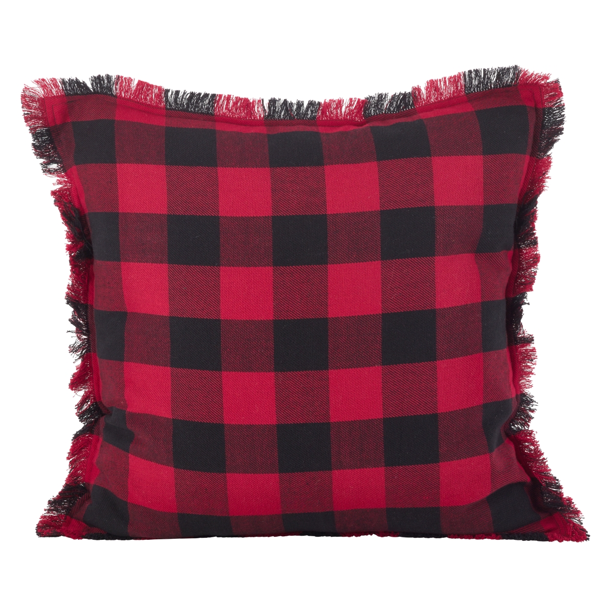 Picture of SARO 9026P.R20S 20 in. Square Fringed Buffalo Plaid Design Cotton Throw Pillow with Down Filling  Red