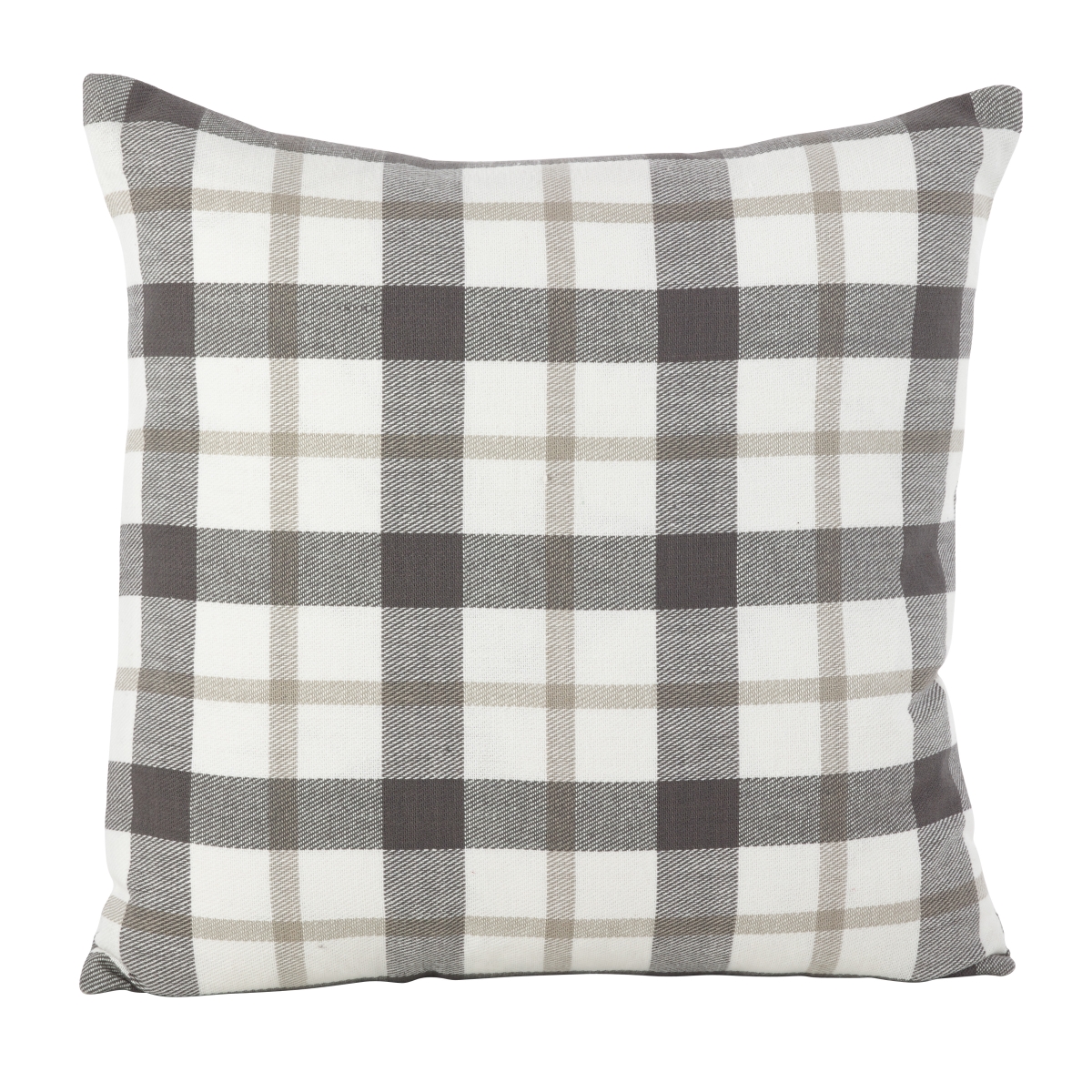 SARO  20 in. Square Classic Plaid Pattern Cotton Down Filled Throw Pillow  Grey